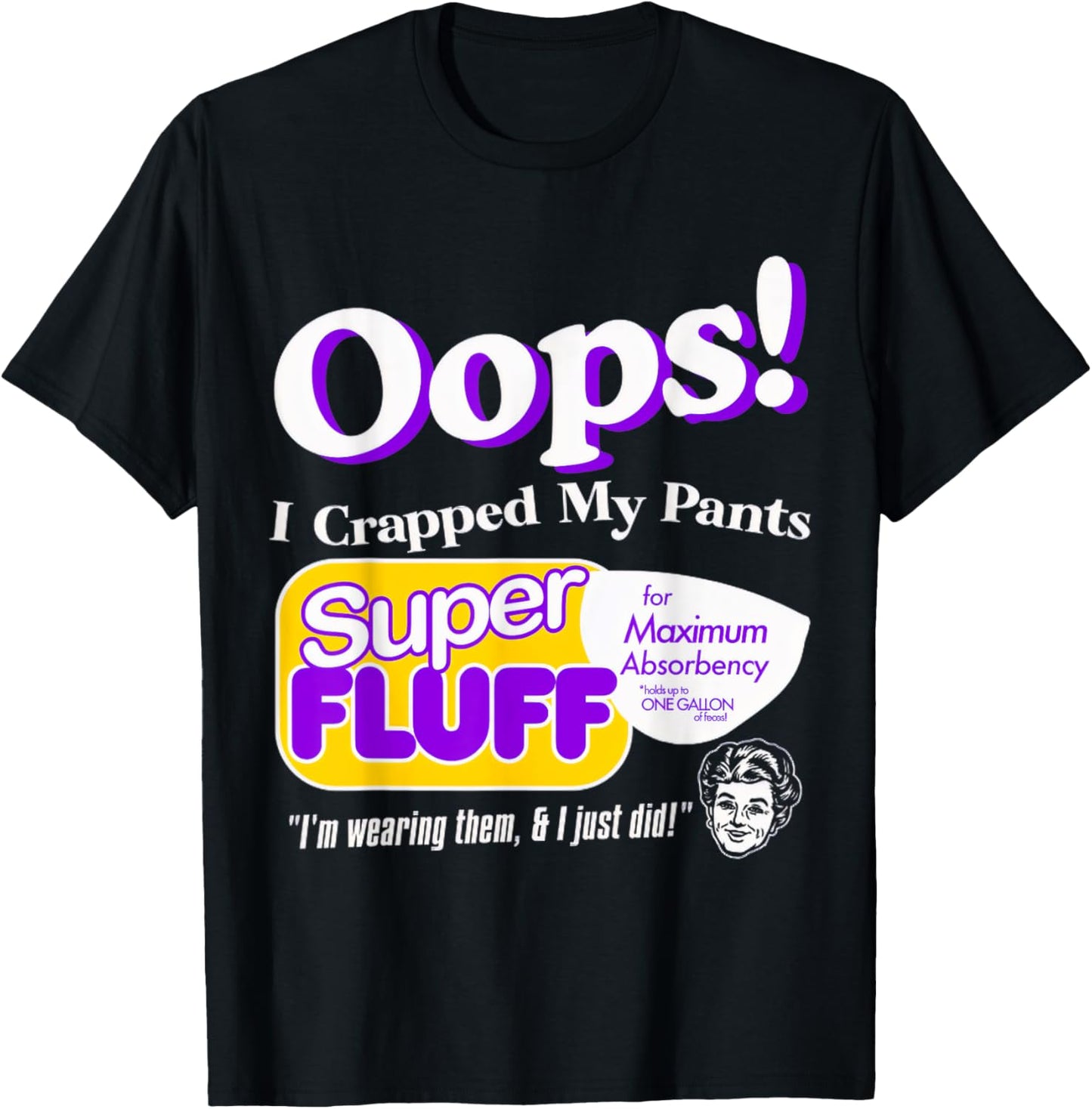 ndsndf Oops I Crapped Funny My Pants Vintage Retro Distressed Black Short Sleeve , Small, Adult, Humor, Casual, Everyday, Halloween T-Shirt - T-Shirt | Black