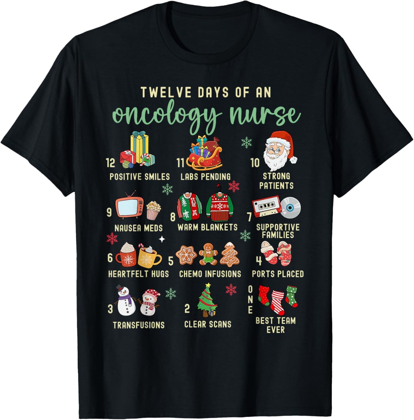 Christmas Oncology Rn Nurse 12 Days Of An Oncology Nurse T-Shirt - T-Shirt | Black