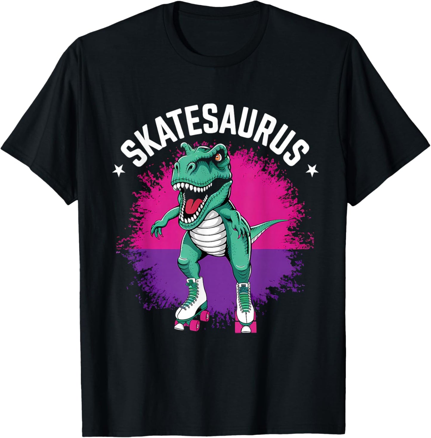 Roller Skater Dinosaur Skate T-Rex Funny Roller Skating T-Shirt - T-Shirt | Black