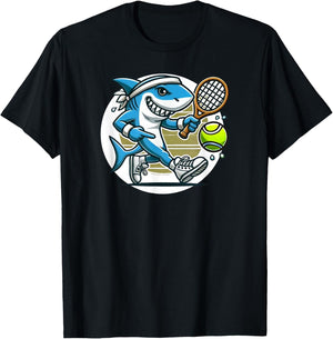 Tennis Skark Playing Tennis T-Shirt - T-Shirt | Black