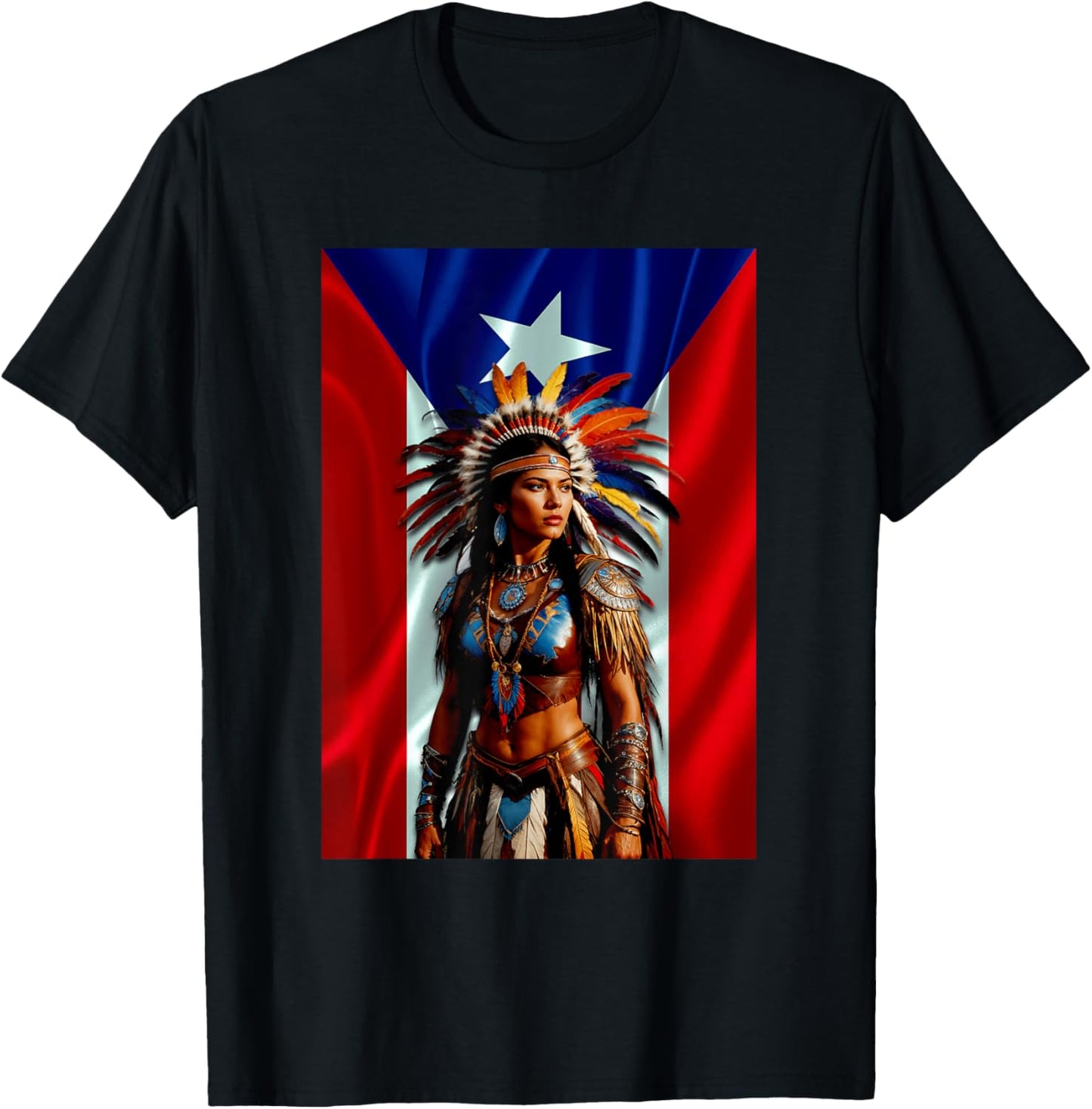 Boricua Taino Woman Puerto Rico Flag Hispanic Heritage Month T-Shirt - T-Shirt | Black