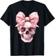 Cute Pink Coquette Bow Skull Spooky Halloween Women Girls T-Shirt - T-Shirt | Black