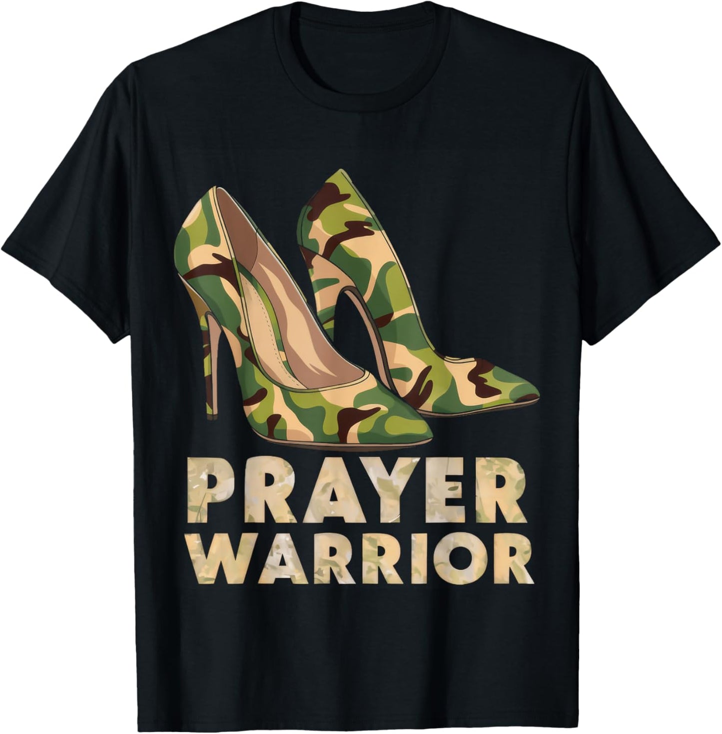 Faith in God Christian Prayer Warrior Camo Heels Jesus T-Shirt - T-Shirt | Black