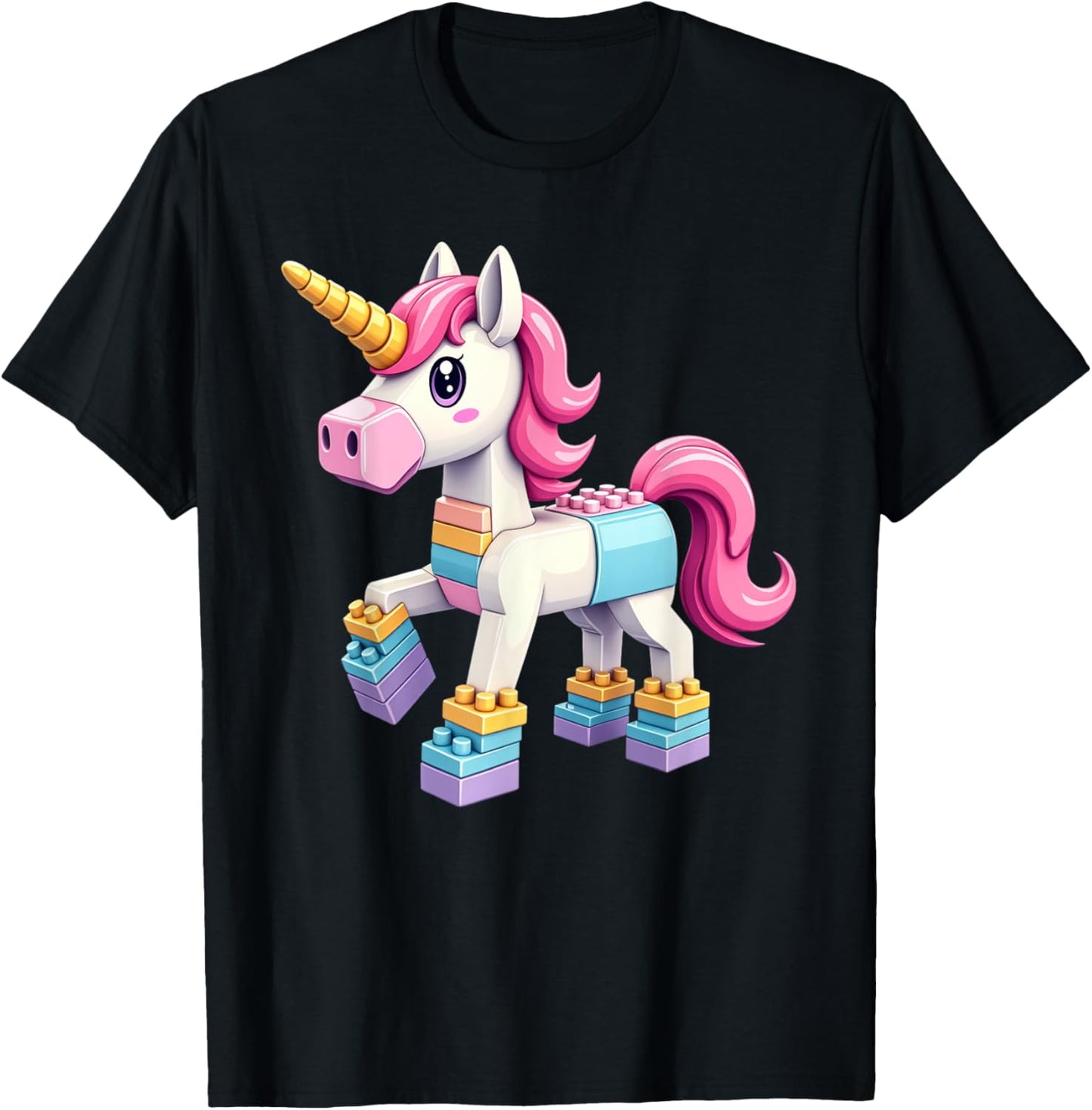 Block Building Unicorn Lover Master Builder Bricks T-Shirt - T-Shirt | Black