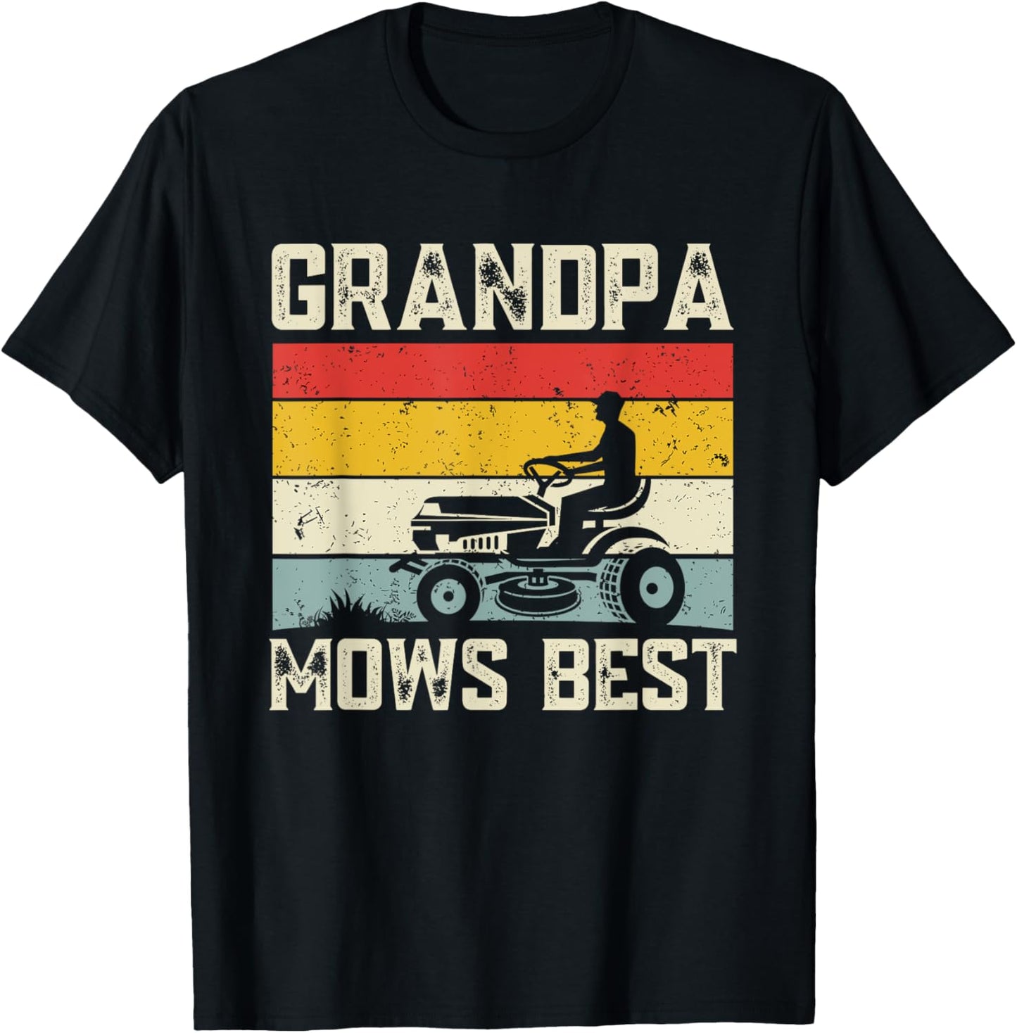 Grandpa Mows Best Retro Lawn Care Mowing Funny Father's Day T-Shirt - T-Shirt | Black