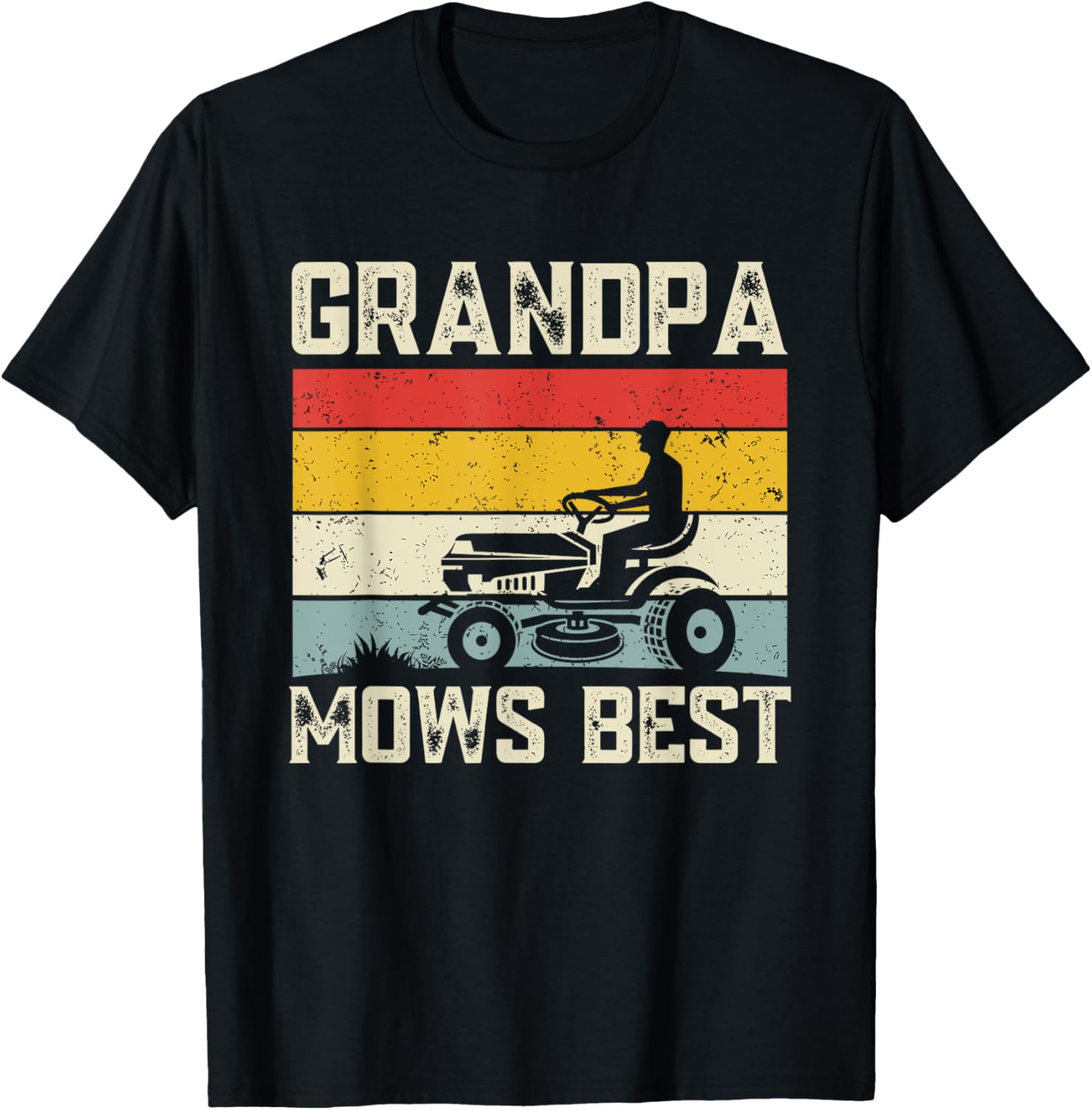 Grandpa Mows Best Retro Lawn Care Mowing Funny Father's Day T-Shirt - T-Shirt | Black