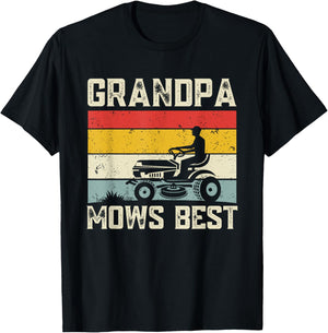 Grandpa Mows Best Retro Lawn Care Mowing Funny Father's Day T-Shirt - T-Shirt | Black