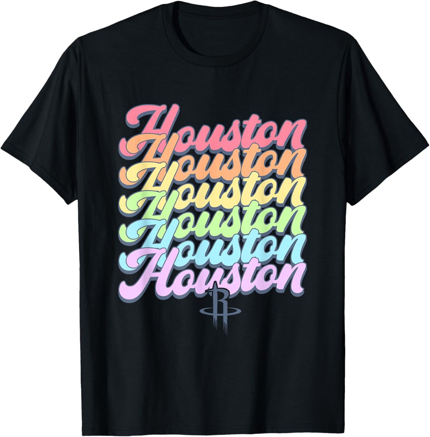 NBA Houston Rockets Pastel Rainbow Pride Stack T-Shirt - T-Shirt | Black