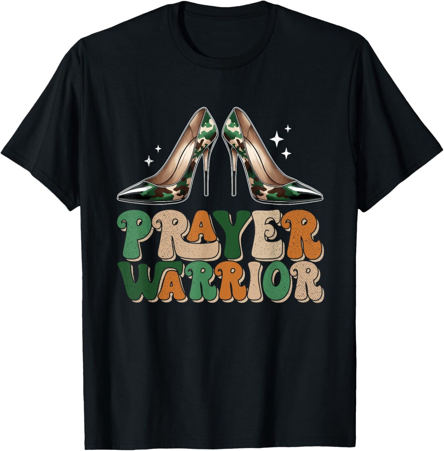 Camo Heels Prayer Warrior Faith God Christian Women T-Shirt - T-Shirt | Black