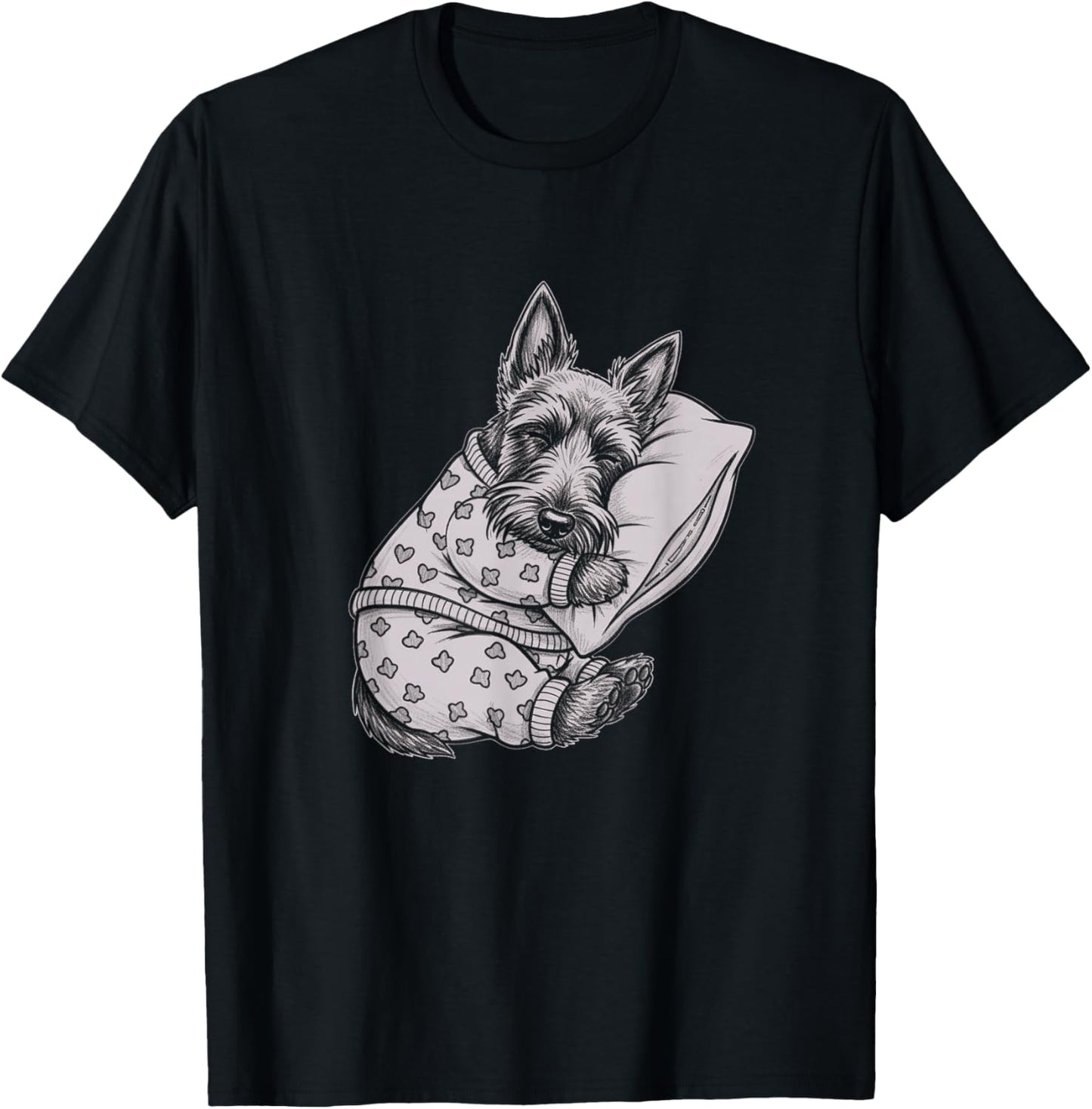 Sleeping Pajama Scottish Terrier Drawing Art Scottie Design T-Shirt - T-Shirt | Black