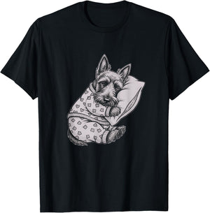 Sleeping Pajama Scottish Terrier Drawing Art Scottie Design T-Shirt - T-Shirt | Black