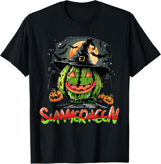 Summerween Vibes Sweet Ice Cream Watermelon Summer Halloween T-Shirt - T-Shirt | Black