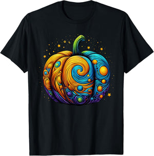 Pumpkin Halloween Starry Night Van Gogh Thanksgiving Fall T-Shirt - T-Shirt | Black