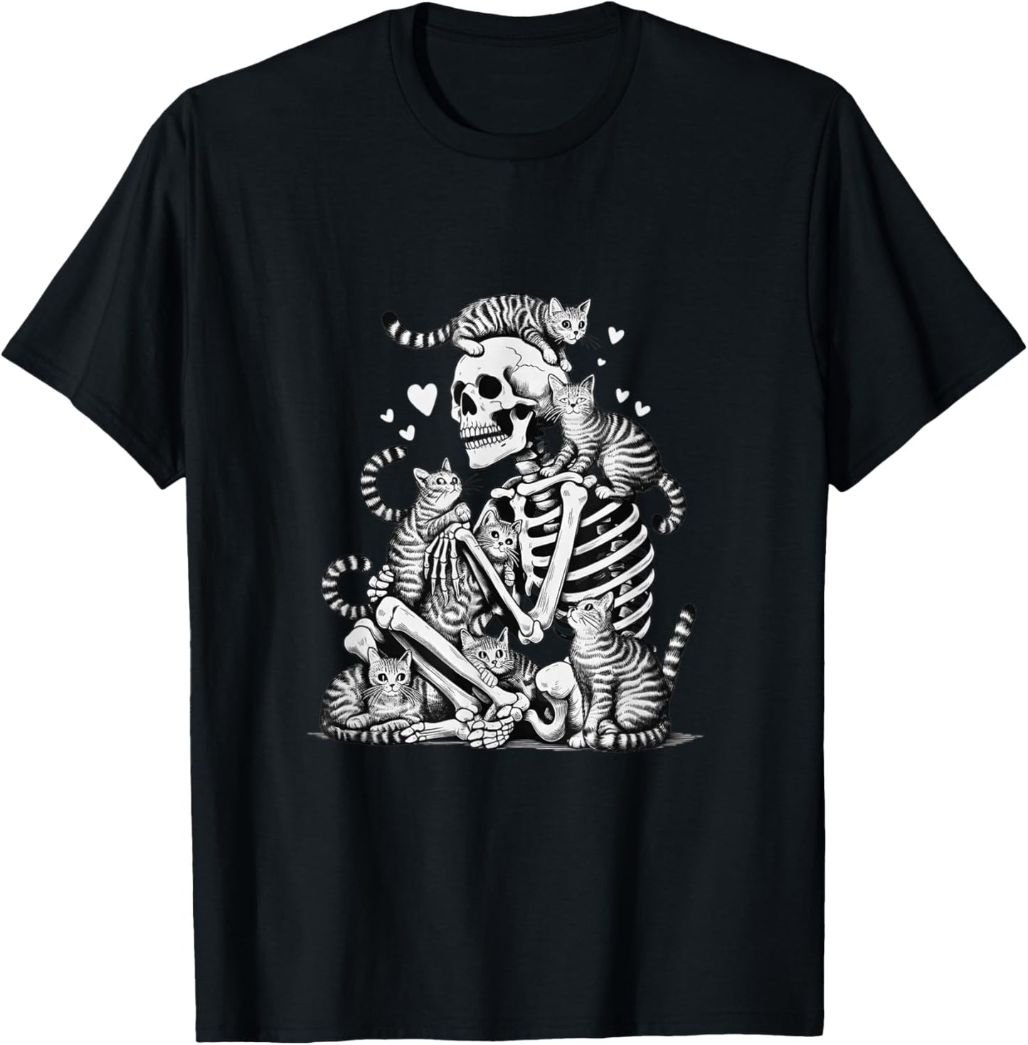 Skeleton Cat Skull Kitty Cute Halloween Men Women Kids Goth T-Shirt - T-Shirt | Black