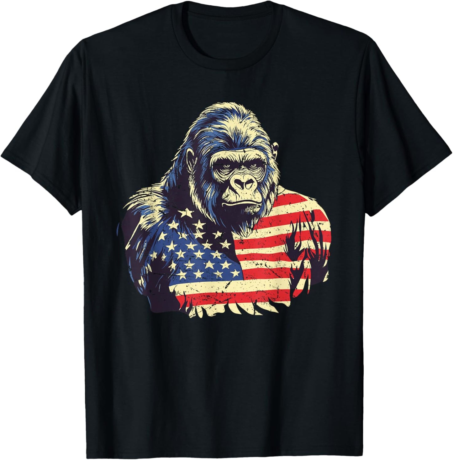 Patriotic Gorilla American USA Flag Gorilla Monkey Lovers T-Shirt - T-Shirt | Black