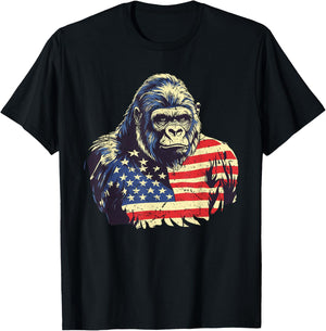 Patriotic Gorilla American USA Flag Gorilla Monkey Lovers T-Shirt - T-Shirt | Black