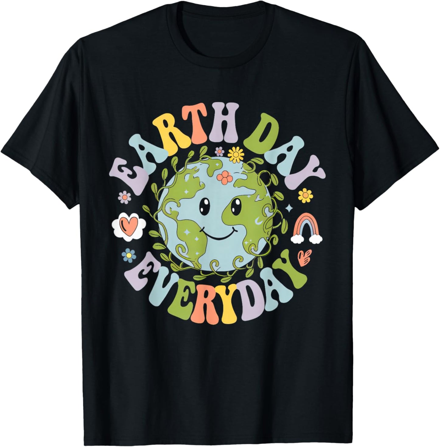Groovy Earth Day Funny Cute Earth With Floral Earth Day 2026 T-Shirt - T-Shirt | Black