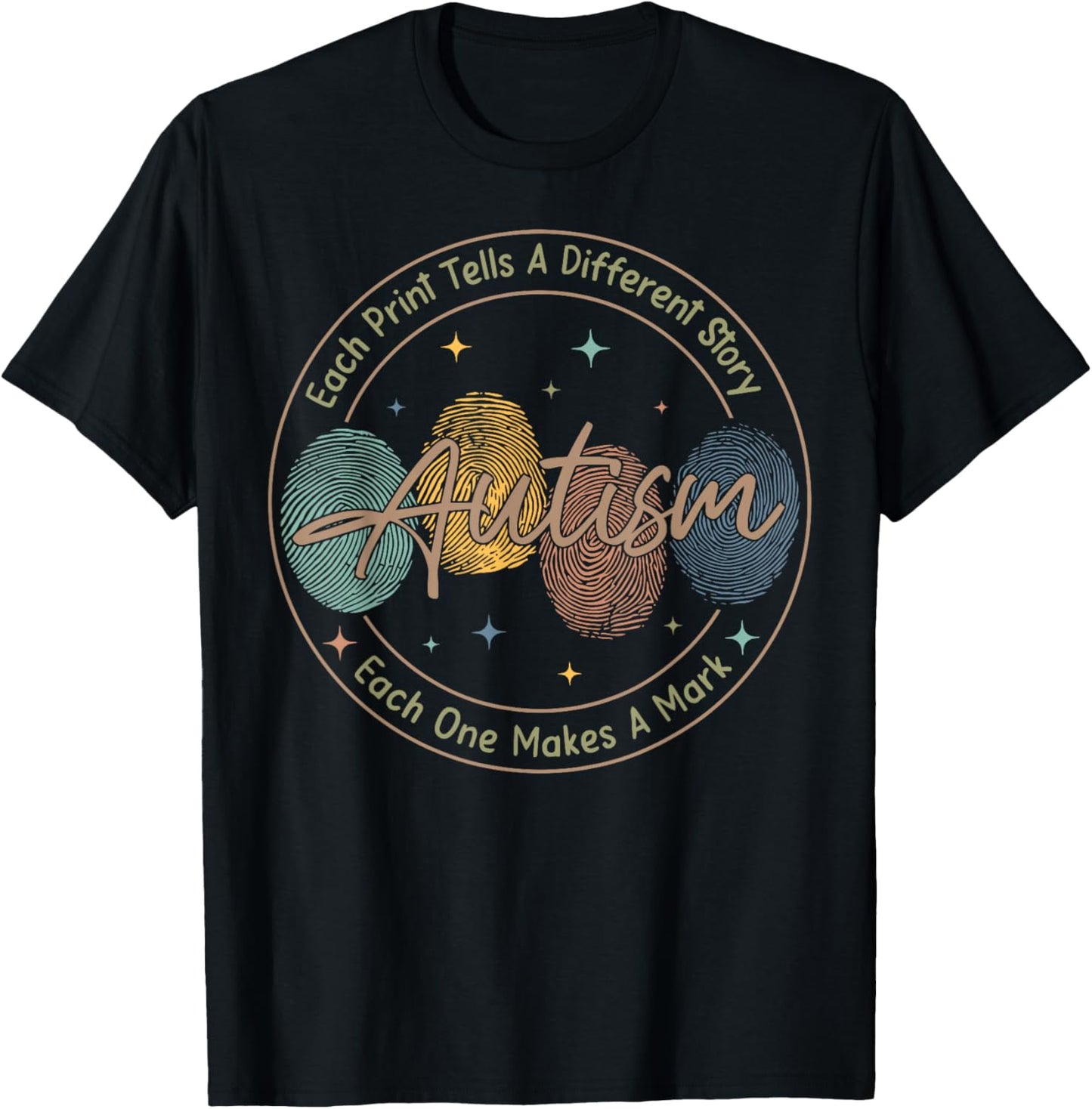 Fingerprint Autism Each Print Tells A Different Story T-Shirt - T-Shirt | Black