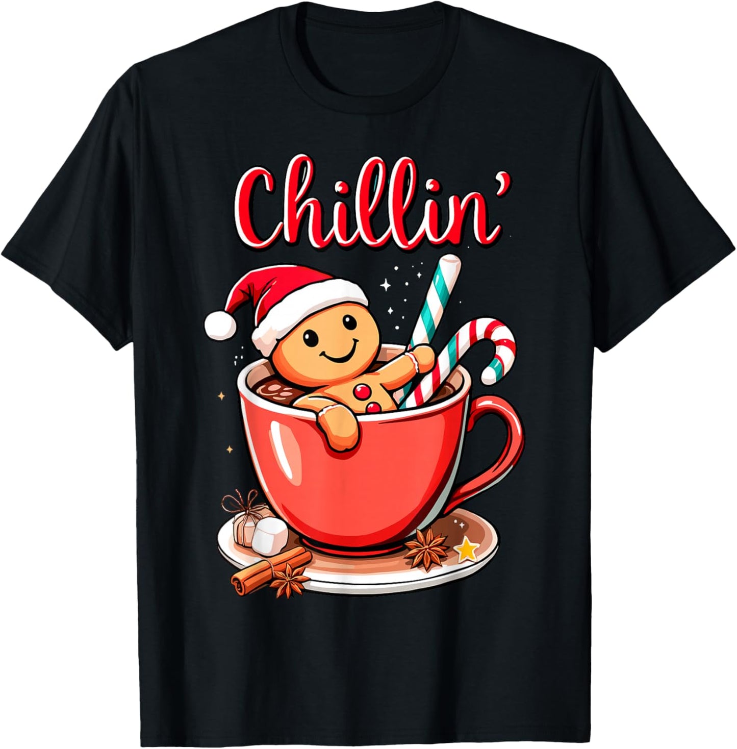 Christmas Chillin' Gingerbread Coffee Bath Funny Xmas Party T-Shirt - T-Shirt | Black