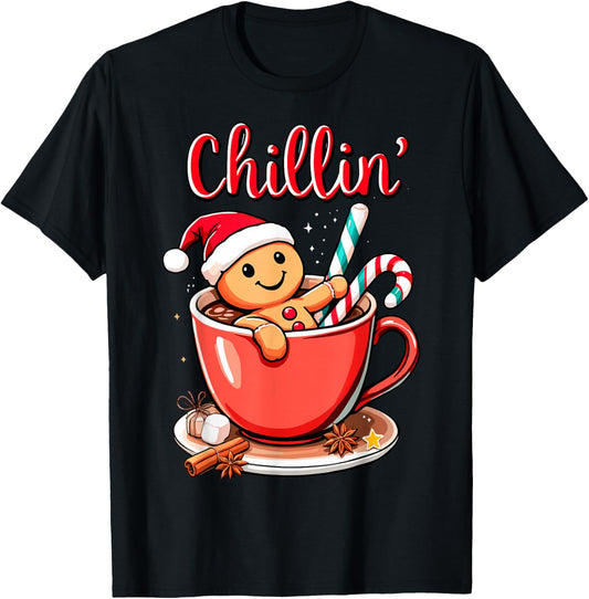 Christmas Chillin' Gingerbread Coffee Bath Funny Xmas Party T-Shirt - T-Shirt | Black