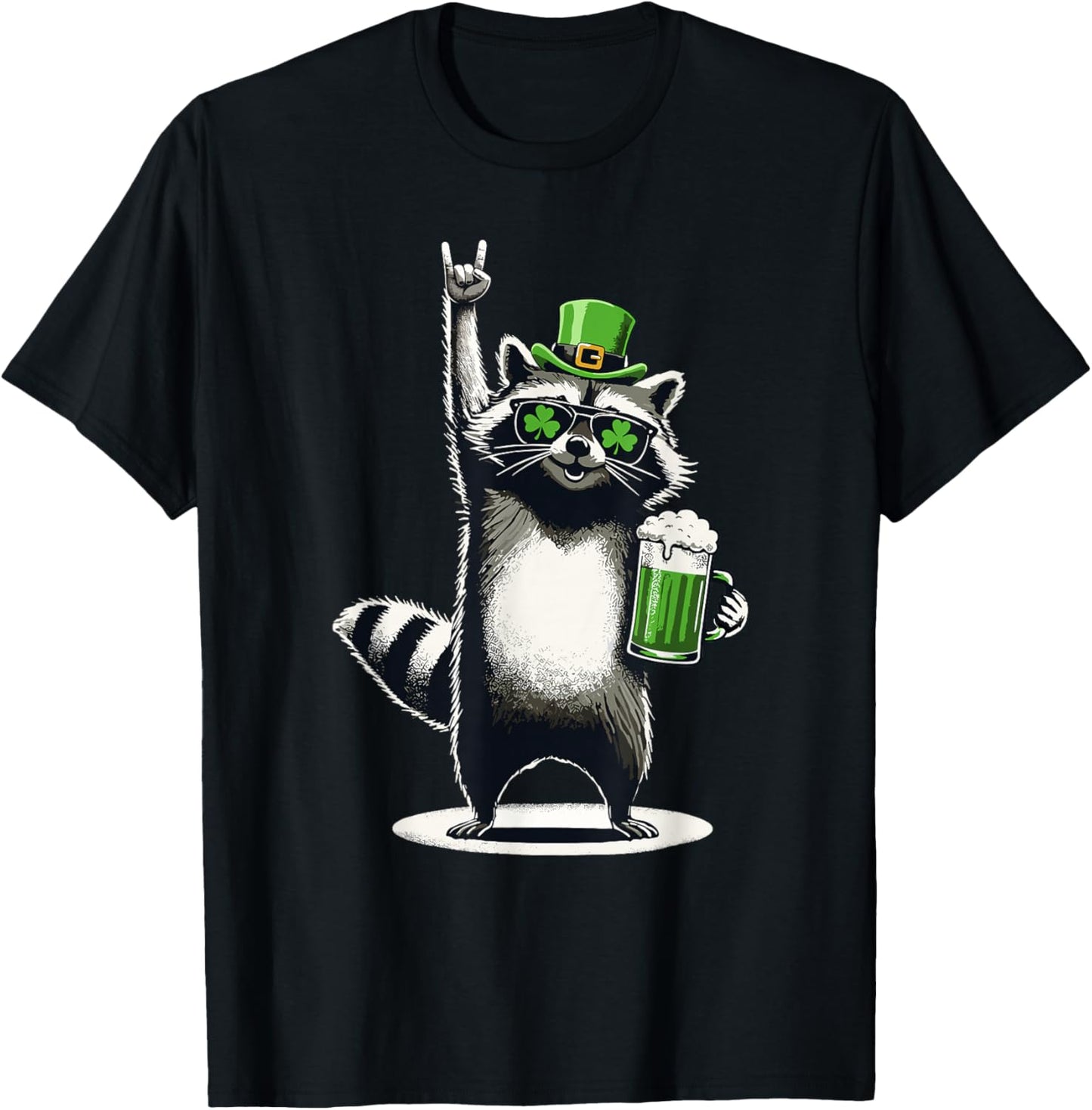 Raccoon St. Patty's Clover Beer Funny St. Patrick's Day T-Shirt - T-Shirt | Black