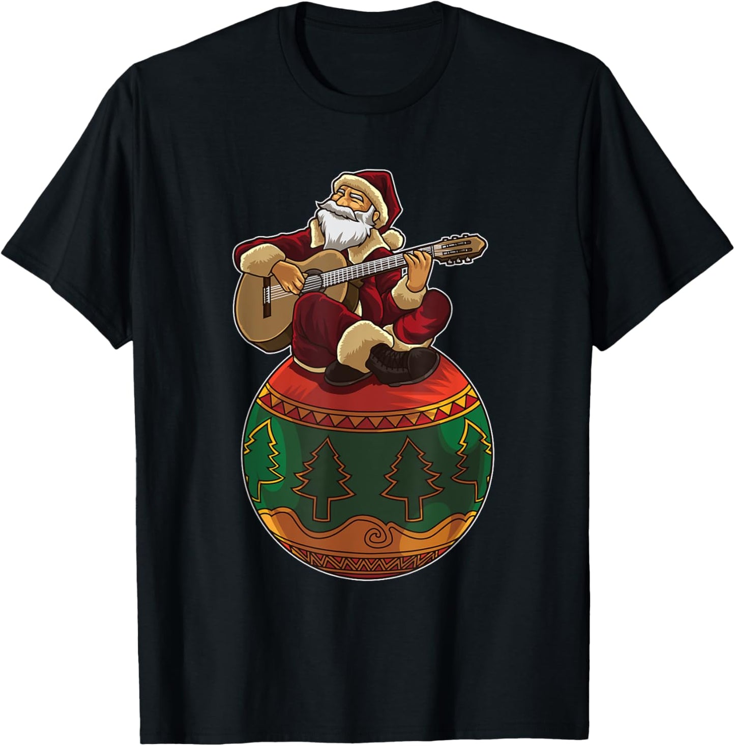 Santa Claus Plays Guitar On An Xmas Ornament T-Shirt - T-Shirt | Black