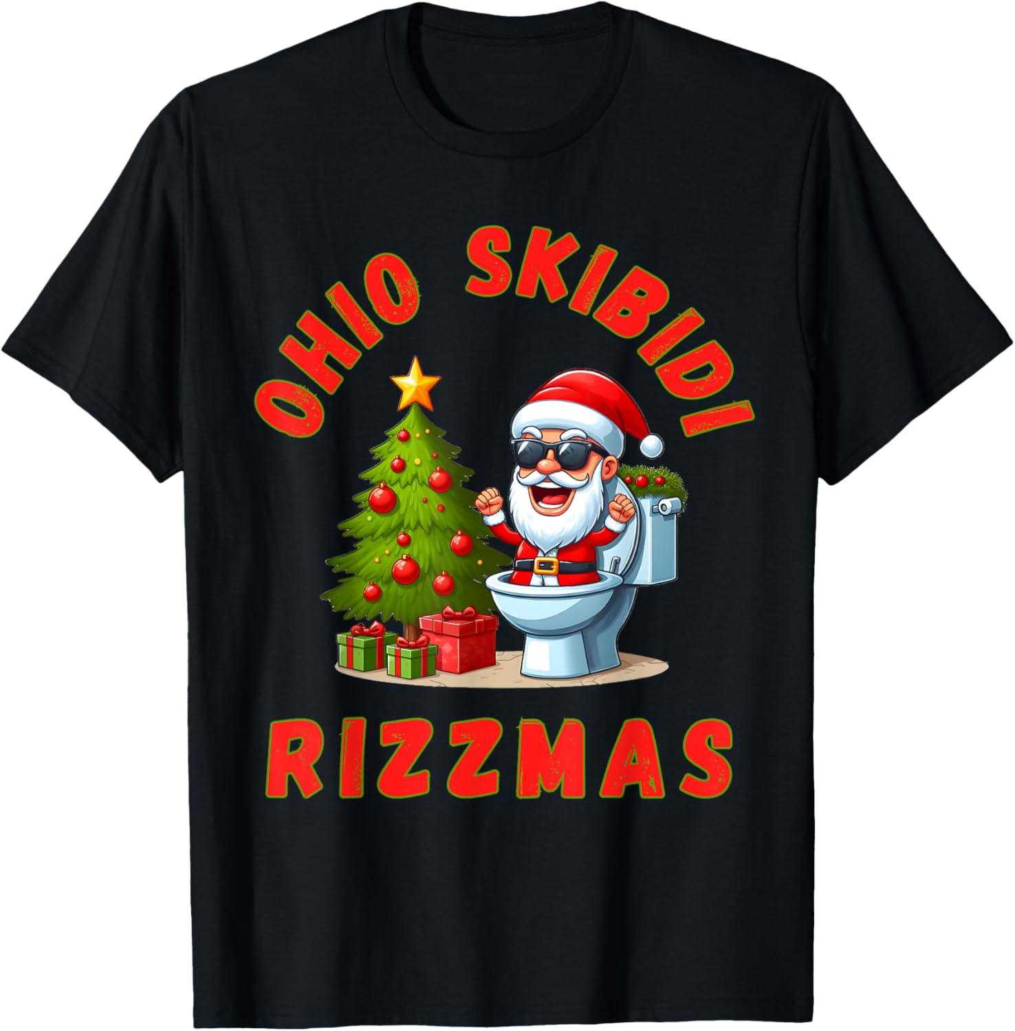 Ohio Skibidi Rizzmas Funny Christmas Rizz Gyatt Rizz Santa T-Shirt - T-Shirt | Black