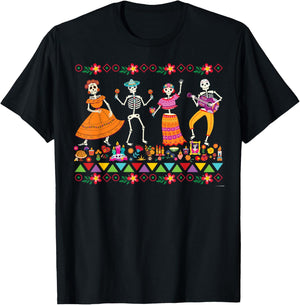 Dancing Skeletons Day of the Dead Mexican Dia de los Muertos T-Shirt - T-Shirt | Black
