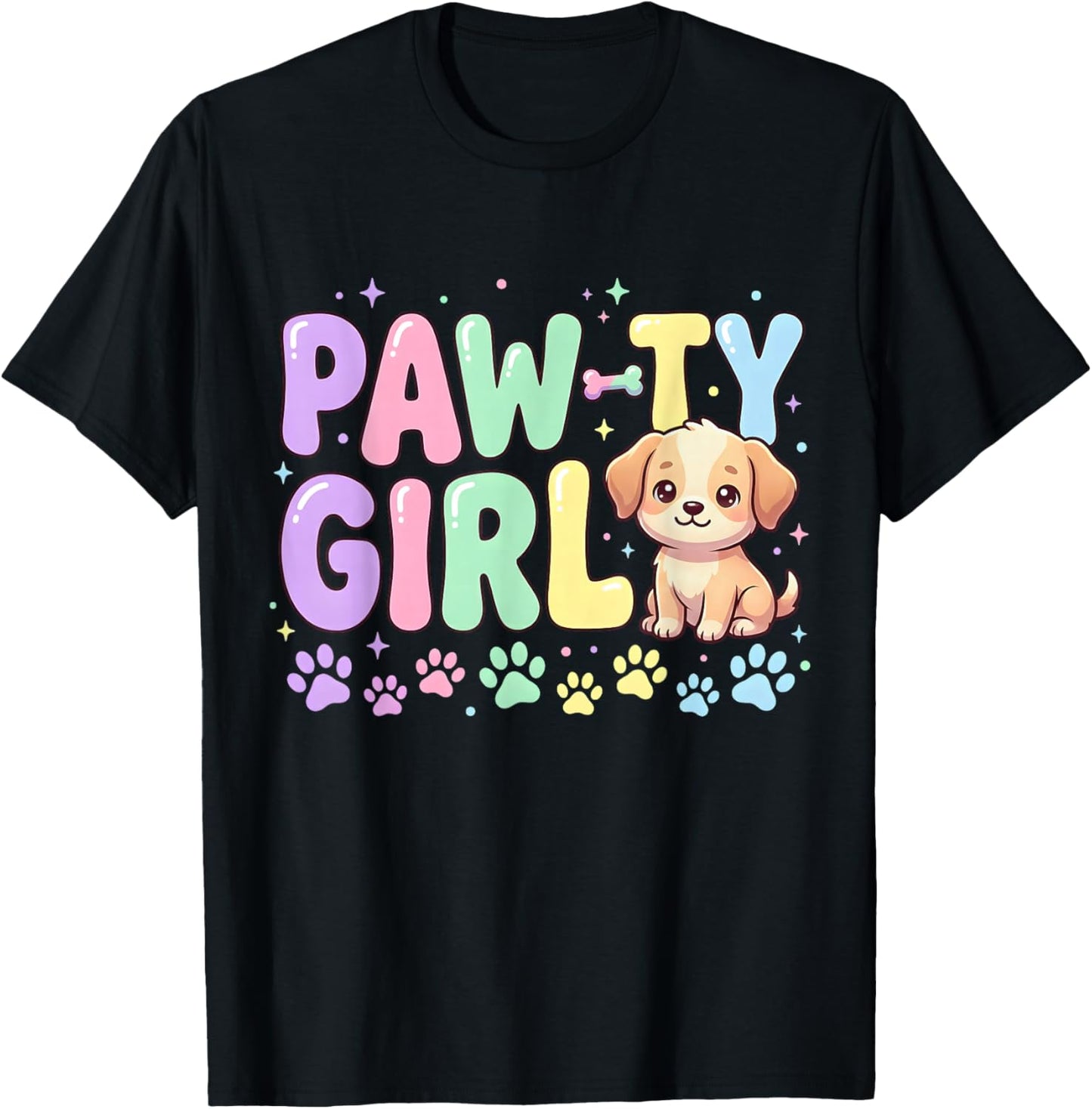 Let's Pawty Girl Birthday Dog Puppy Party Girl Kids Birthday T-Shirt - T-Shirt | Black