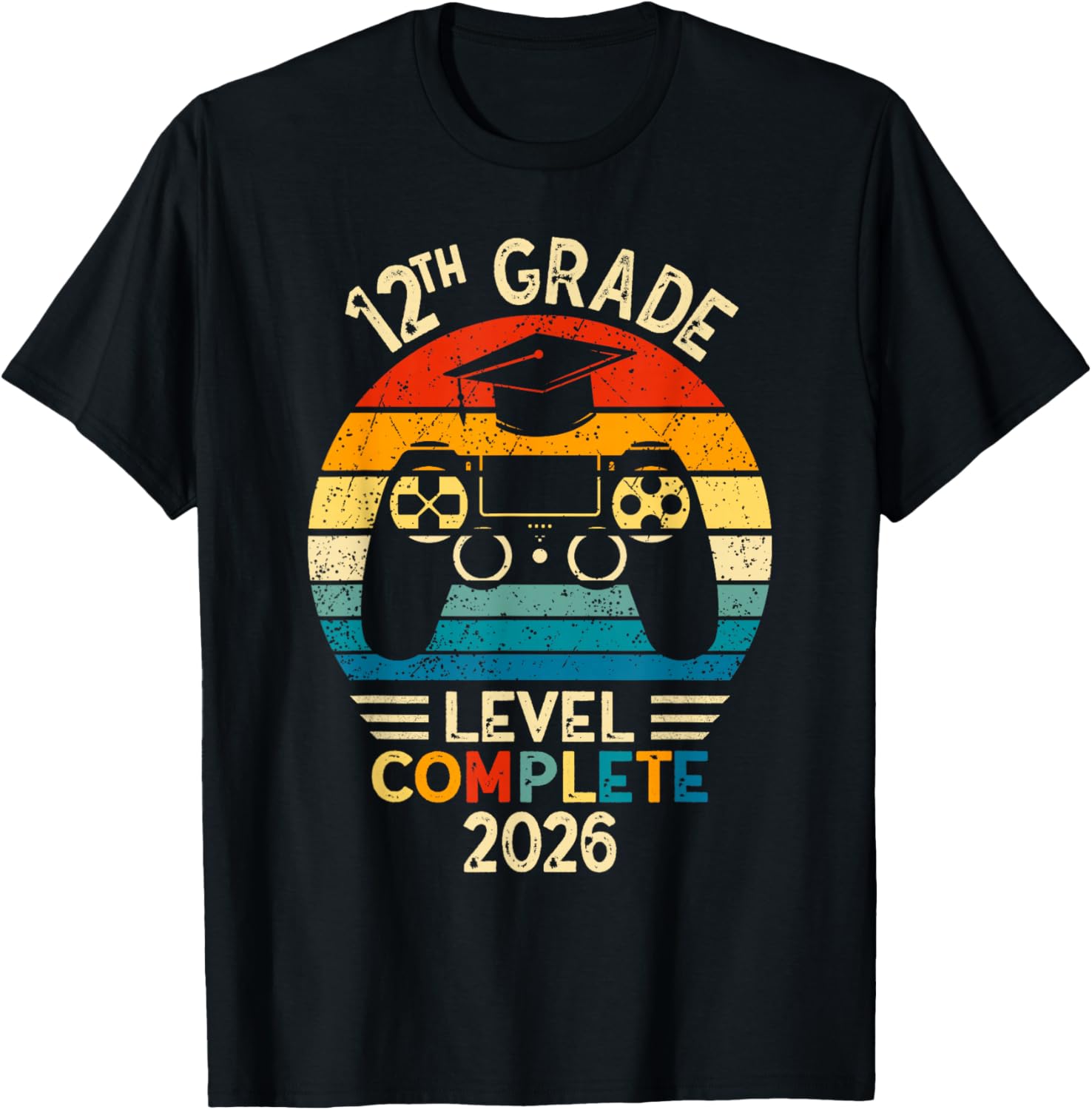 12th Grade Graduation 2026 Level Complete Gamer T-Shirt - T-Shirt | Black