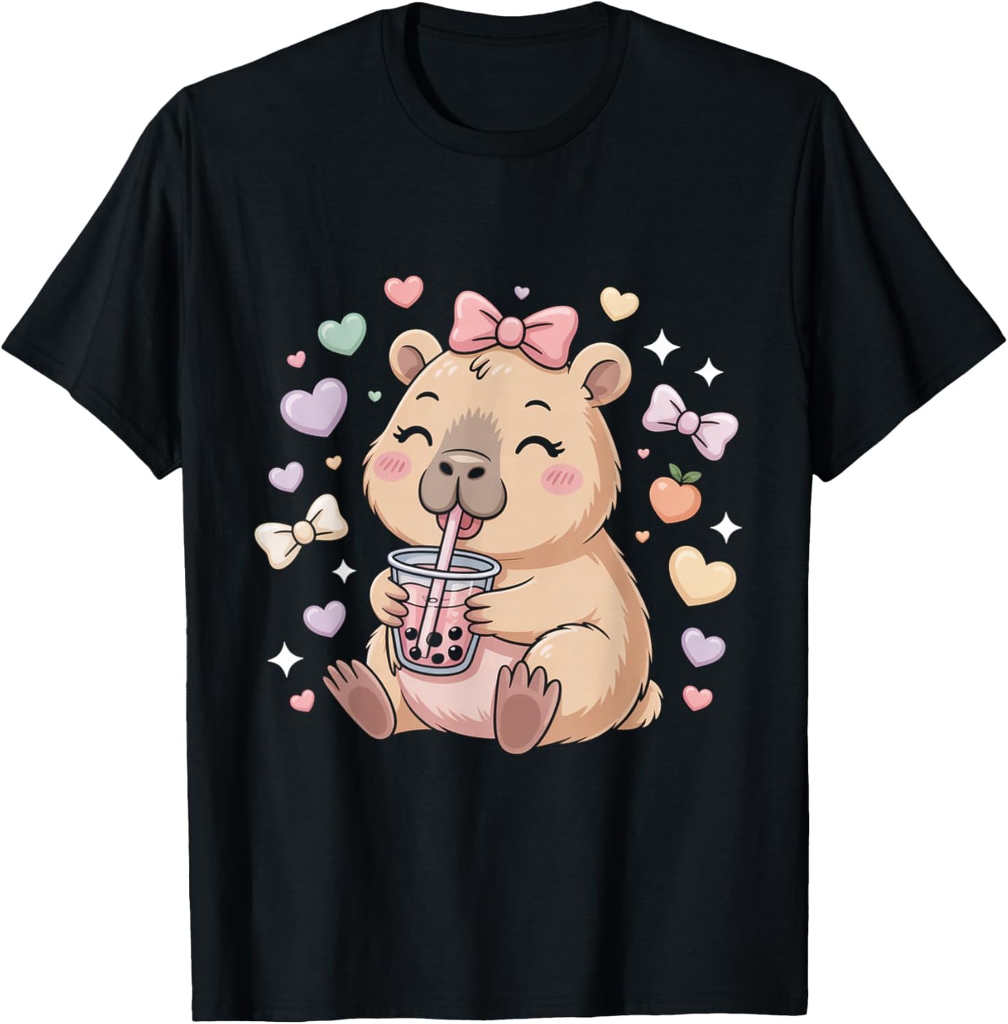 Cute Coquette Bow Capybara Girls Women T-Shirt - T-Shirt | Black