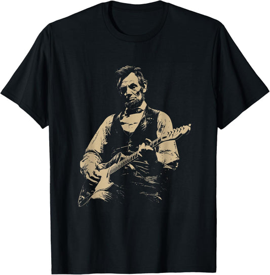 abe Lincoln Playing Guitar 4th July Lincoln Guitar T-Shirt - T-Shirt | Black