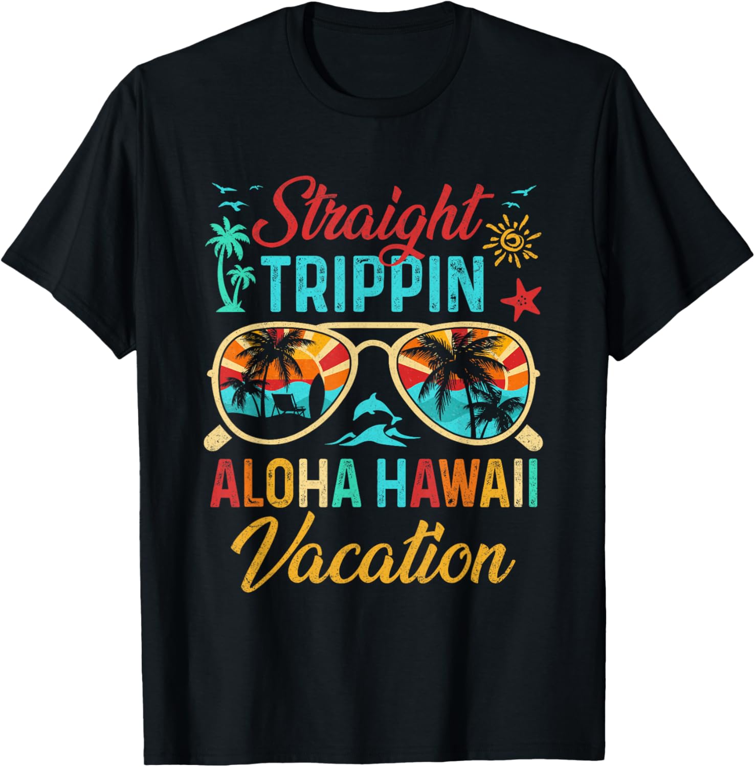 Straight Trippin Aloha Hawaii Vacation Matching Family Group T-Shirt - T-Shirt | Black