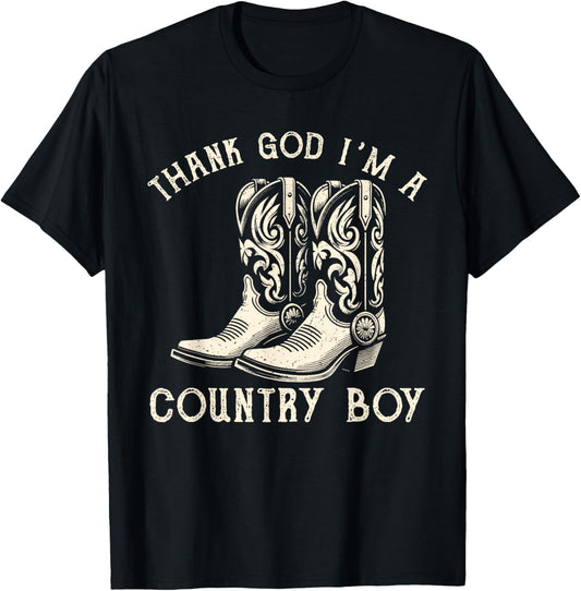 Thank God I'm A Country Music Boy Cowboy Western Retro T-Shirt - T-Shirt | Black