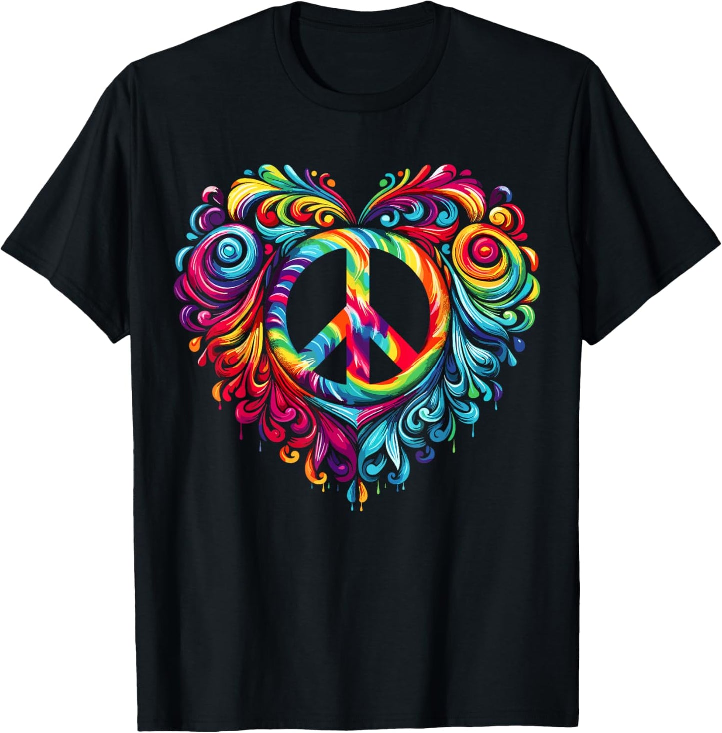 Heart Peace Sign Colorful Hippie T-Shirt - T-Shirt | Black