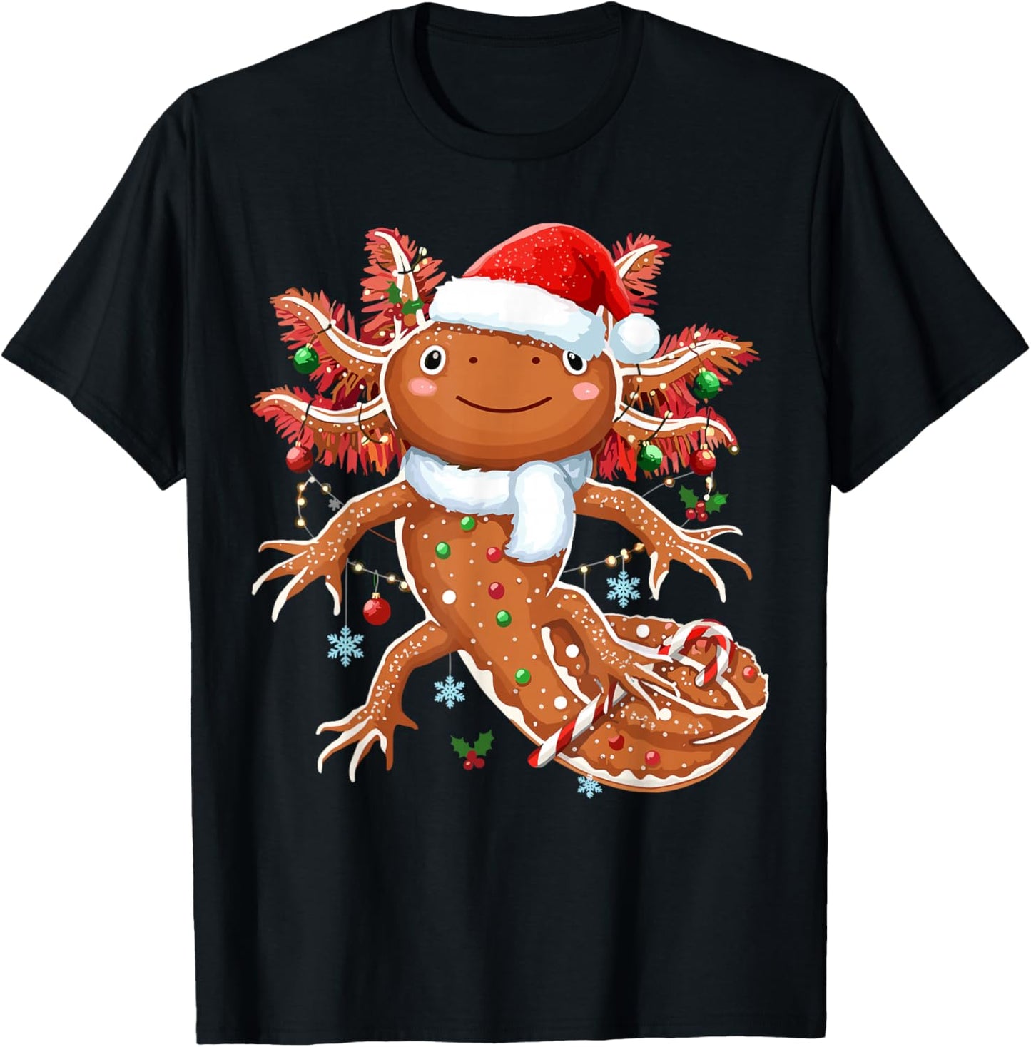 Gingerbread Axolotl Christmas Xmas T-Shirt - T-Shirt | Black