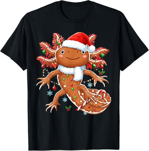 Gingerbread Axolotl Christmas Xmas T-Shirt - T-Shirt | Black