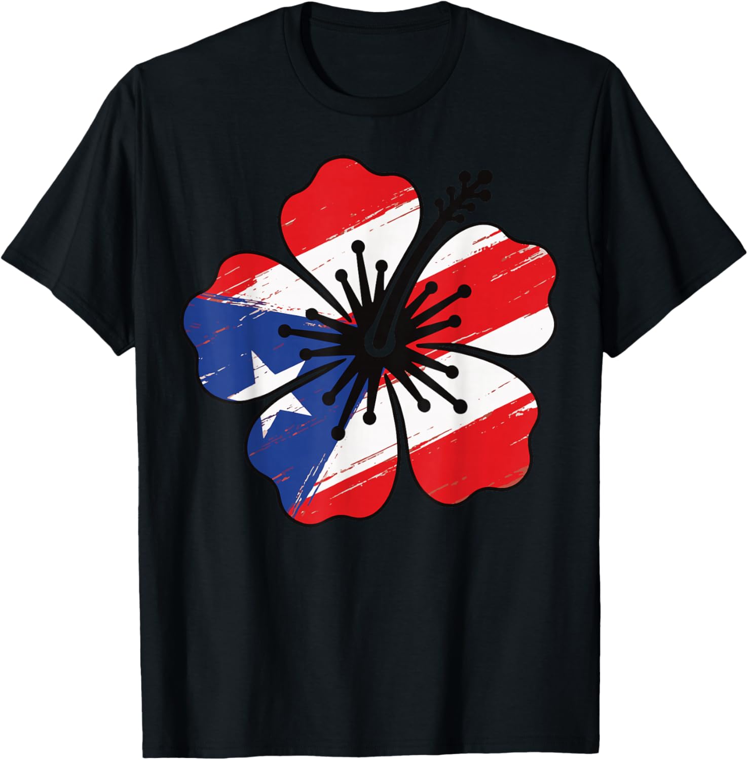 Hibiscus Puerto Rico Flag Boricua T-Shirt - T-Shirt | Black