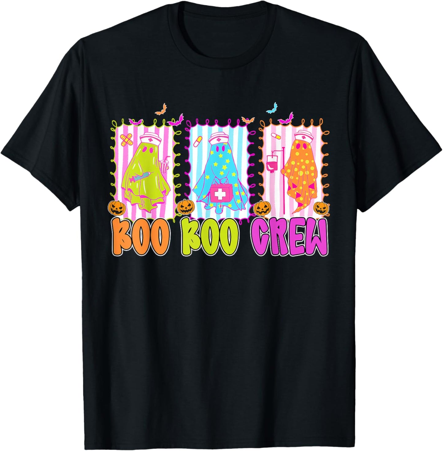 Preppy Boo Crew Registered Nurse Night Shift Ghost Halloween T-Shirt - T-Shirt | Black
