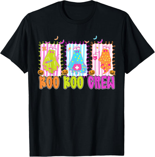 Preppy Boo Crew Registered Nurse Night Shift Ghost Halloween T-Shirt - T-Shirt | Black