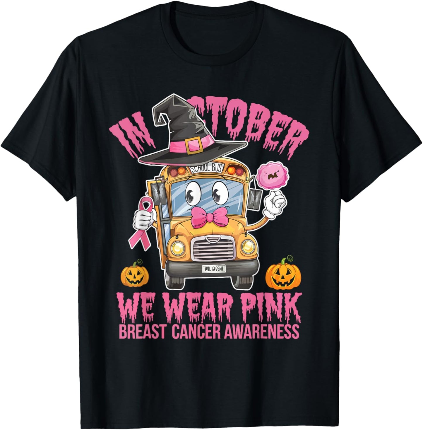 In October We Wear Pink School Bus T-Shirt - T-Shirt | Black