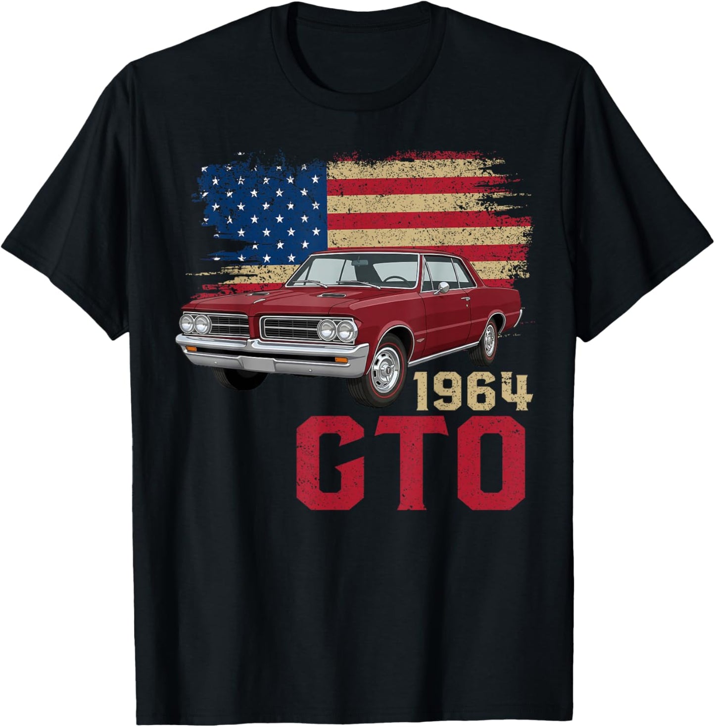 64 1964 GTO American Flag Muscle Car T-Shirt - T-Shirt | Black