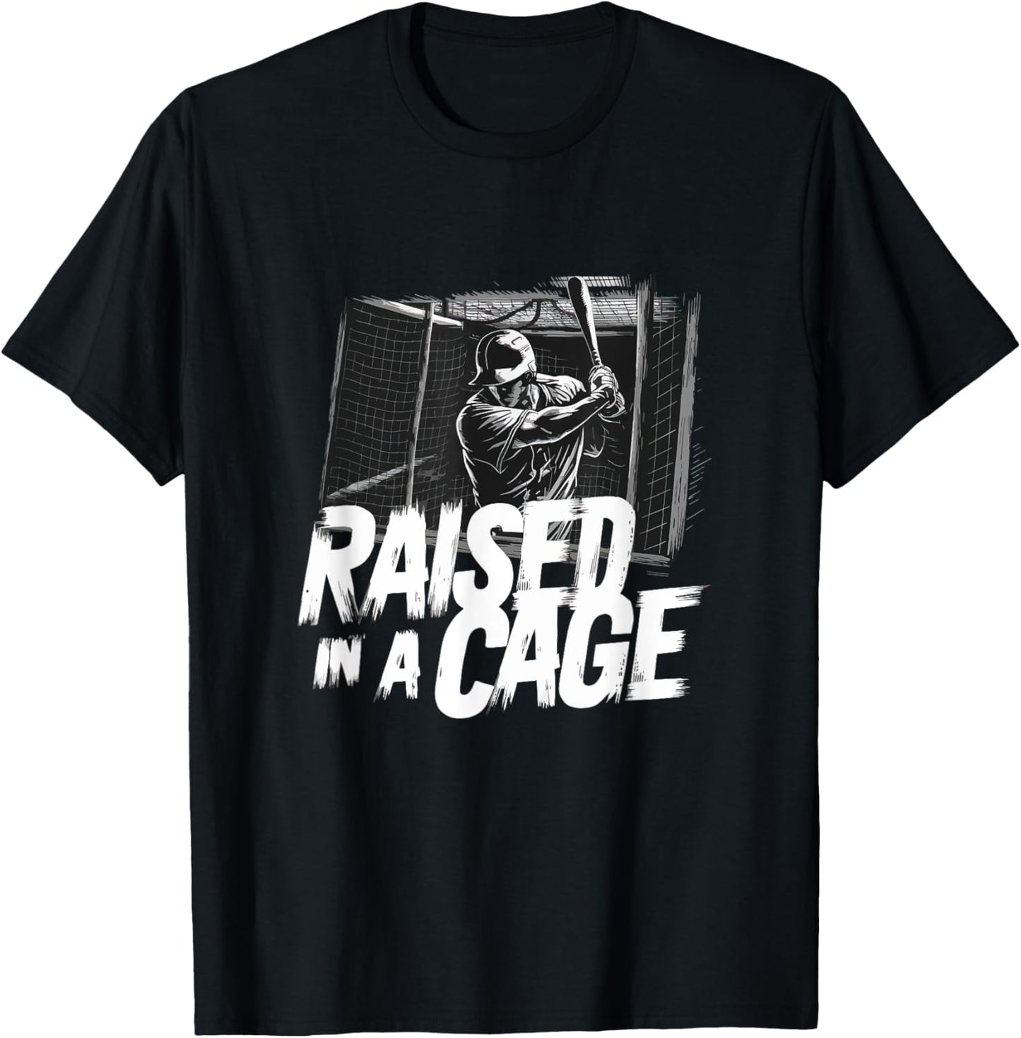 Raised In A Cage Baseball Player Funny Baseball T-Shirt - T-Shirt | Black