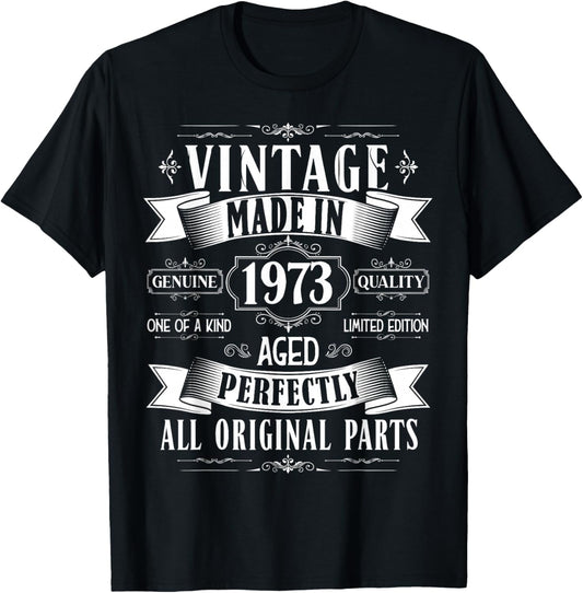 Vintage 52nd Birthday Men Born 1973 52 Years Old Bday Men T-Shirt - T-Shirt | Black