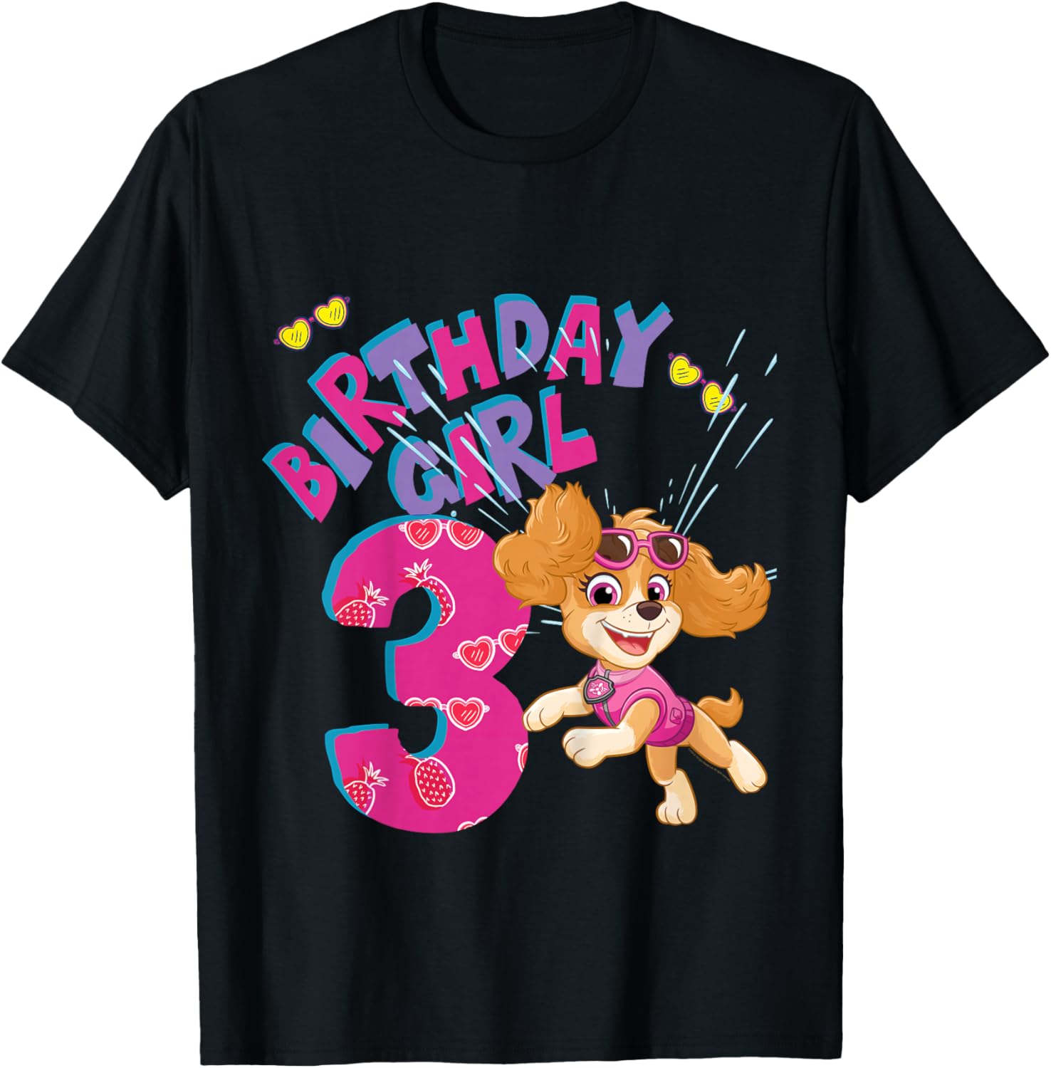 Official Paw Patrol Skye Jumping Birthday Girl Age 3 T-Shirt - T-Shirt | Black