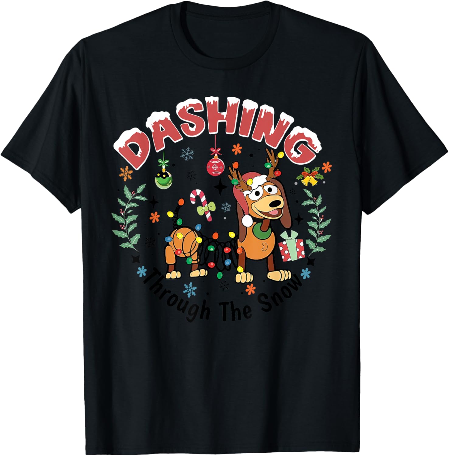 Dashing Through The Snow Funny Dachshund Dog Christmas Light Men Women T-Shirt - T-Shirt | Black