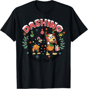 Dashing Through The Snow Funny Dachshund Dog Christmas Light Men Women T-Shirt - T-Shirt | Black
