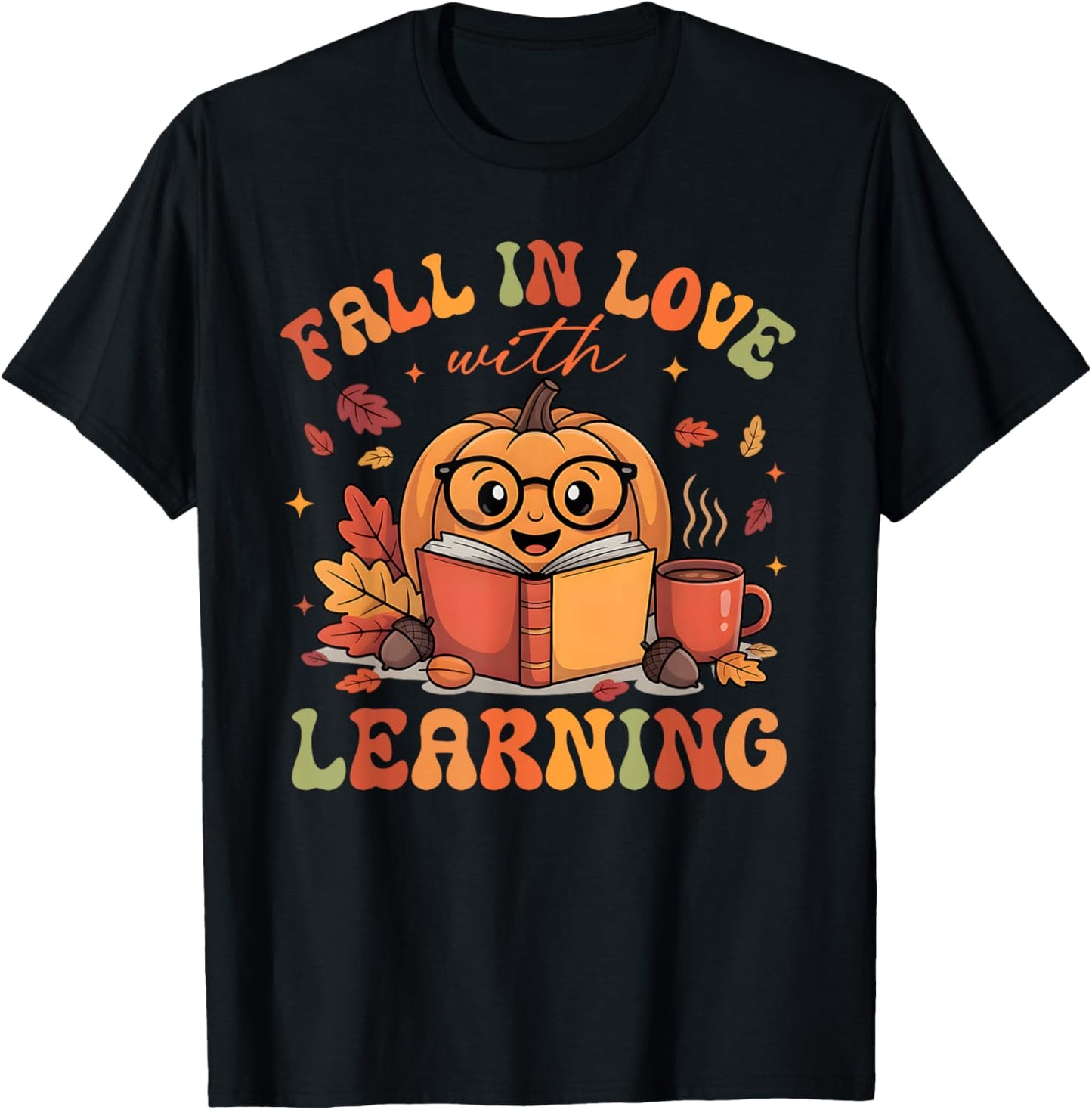Fall in Love with Learning Autum Thanksgiving Teacher Kids T-Shirt - T-Shirt | Black