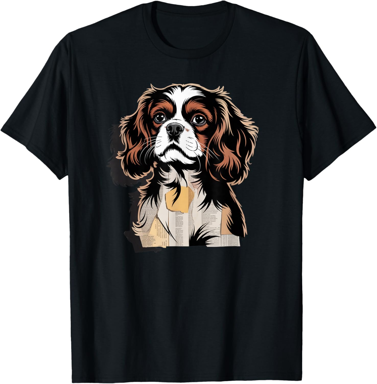 Newspaper Art Cavalier King Charles Spaniel T-Shirt - T-Shirt | Black