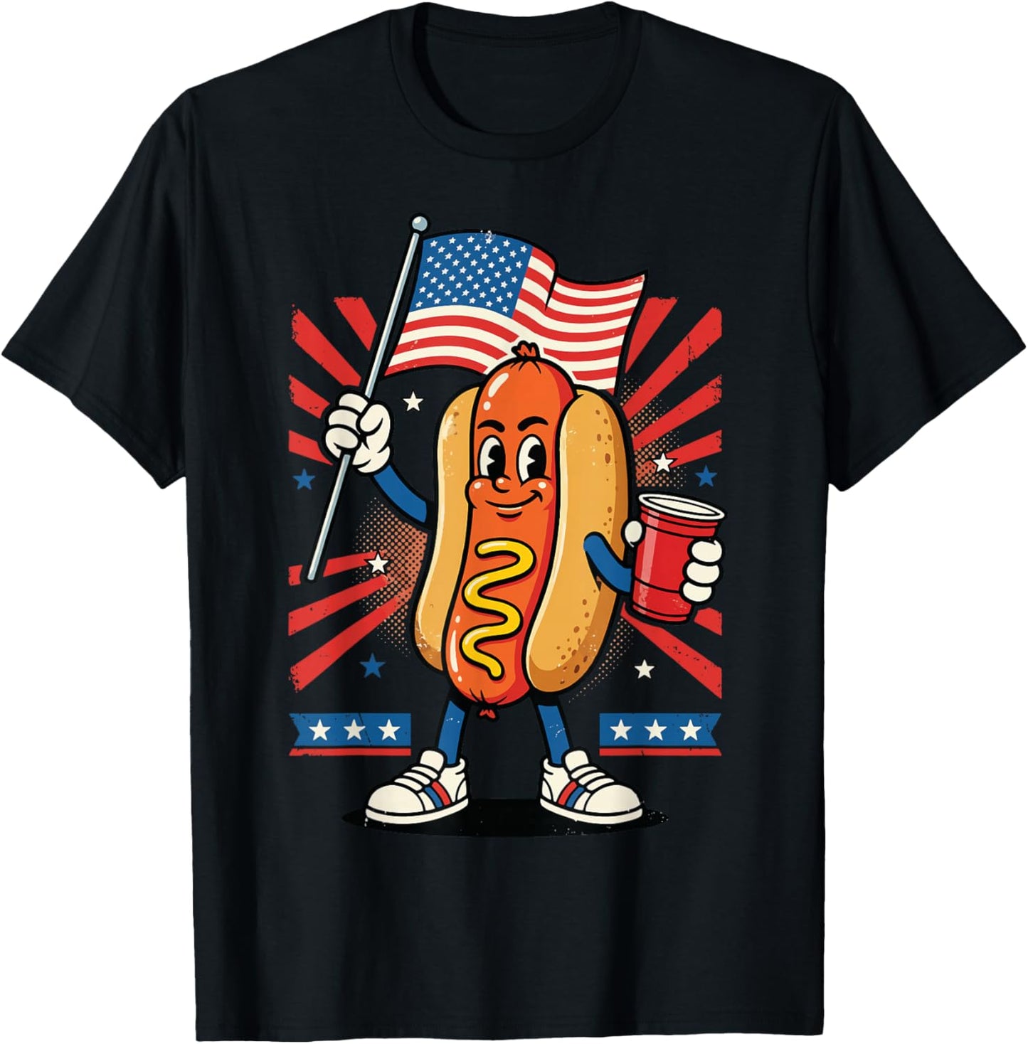 Hot Dog USA Flag Beer 4th of July T-Shirt - T-Shirt | Black